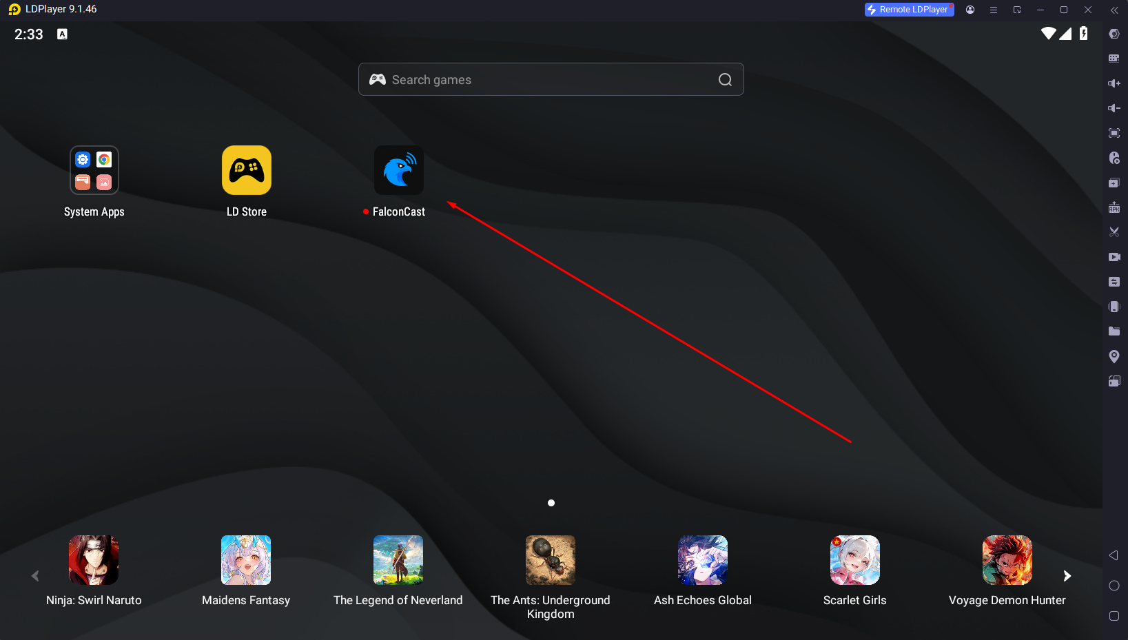 FalconCast running on LDPlayer